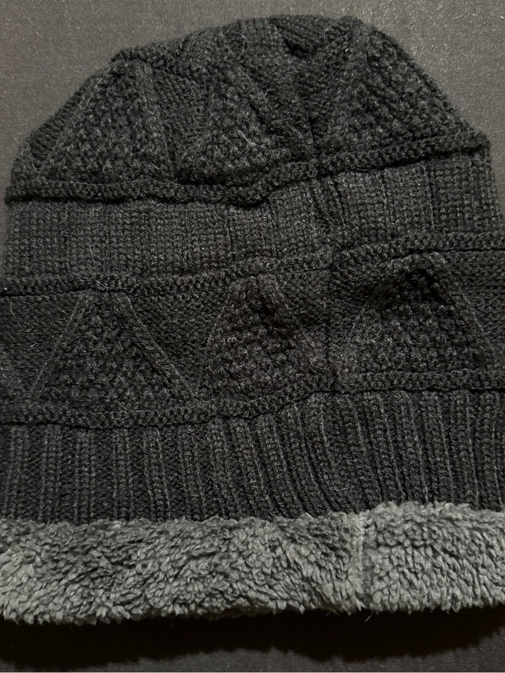 The North Face Black Knit Logo Beanie with Sherpa Trim